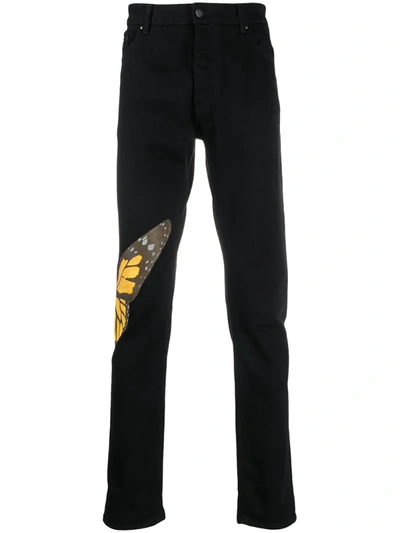 Palm Angels Butterfly Straight-leg Jeans In Black