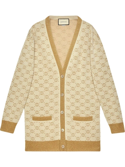 Gucci Gg Pattern Buttoned Cardigan In Brown