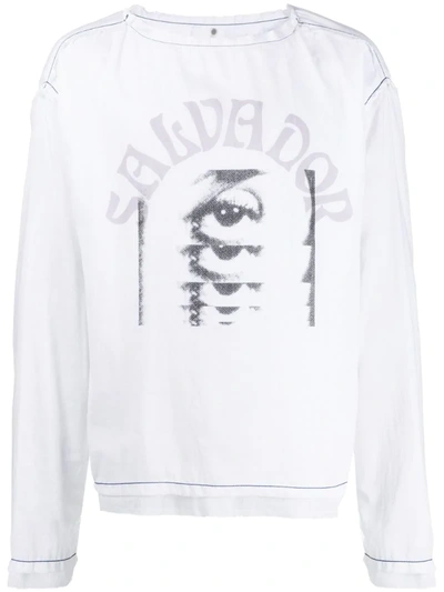 Oamc Salvador Dali Print Distressed Shirt In White