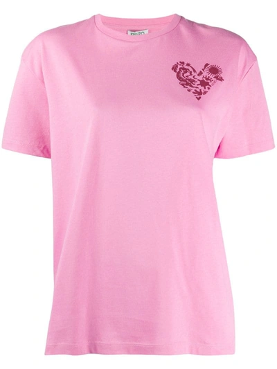 Kenzo Heart Crest-print Boxy T-shirt In Pink
