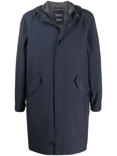 Herno Hooded Mid-length Parka In Blue