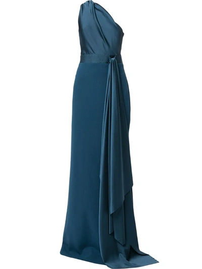 Solace London Mara One-shoulder Gown In Blue