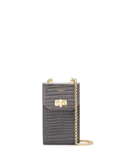 Givenchy Crocodile-effect Phone Crossbody Bag In Grey
