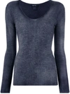 Avant Toi Fine Knit Long Sleeve Top In Blue