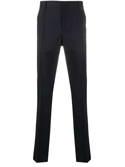 Valentino Embroidered Logo Slim-fit Trousers In Blue