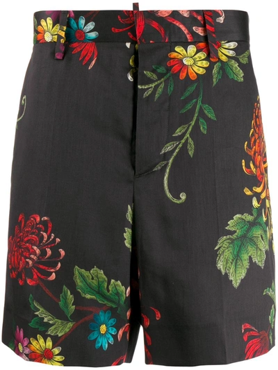 Dsquared2 Floral Print Tailored Shorts In Black