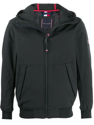 Tommy Hilfiger Zipped Logo Hoodie In Black