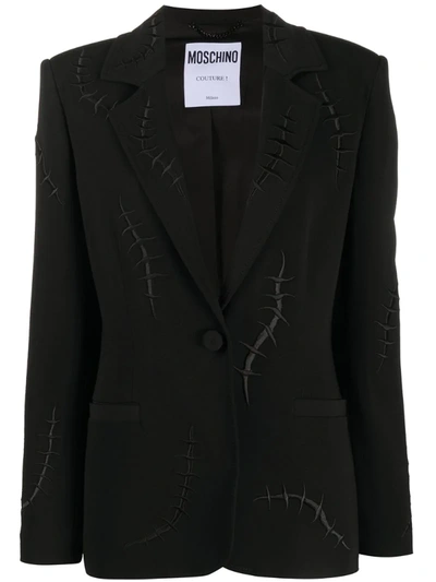 Moschino Embroidered Stitch-motif Blazer Jacket In Black