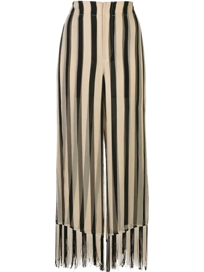 Monse Stripe Fringe Silk-chiffon Culottes In Black