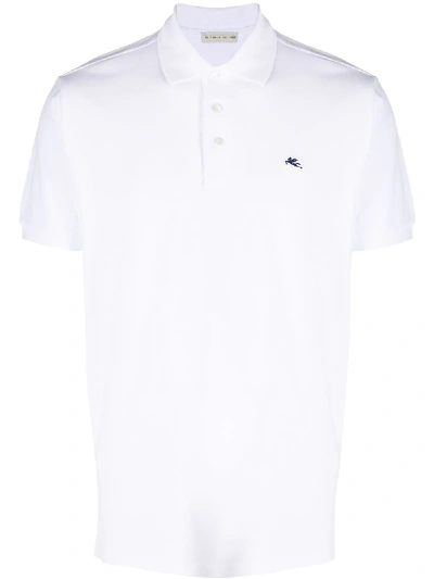 Etro Short-sleeved Polo Shirt With Embroidered Logo In White