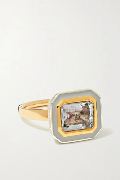 Alice Cicolini 14-karat Gold, Sterling Silver, Enamel And Aquamarine Ring