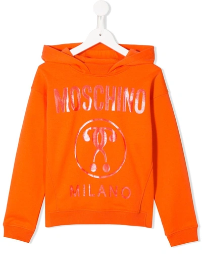 Moschino Teen Shimmer-logo Hooded Sweatshirt In Orange