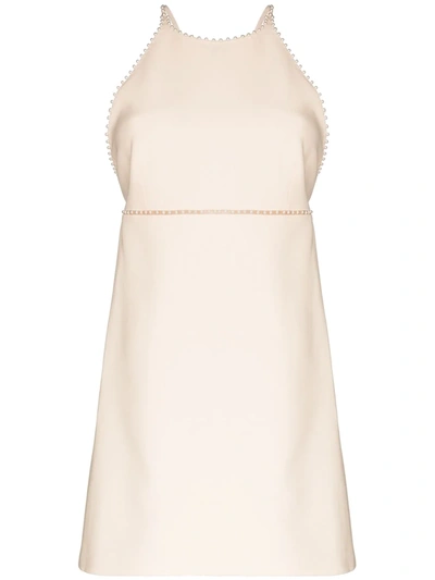 Miu Miu Pearl-trimmed Wool And Silk-blend Mini Dress In White