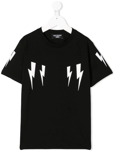 Neil Barrett Teen Lightning Print T-shirt In Nero
