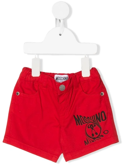 Moschino Babies' Question Mark Logo Denim Shorts In Red