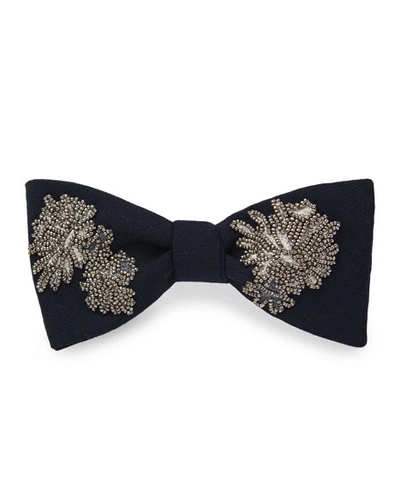 Title Of Work Men's Beaded Floral Bow Tie In Blue/silver