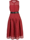 Akris Punto Grid Lace Button-front A-line Dress In Luminous Red Prickly Pear