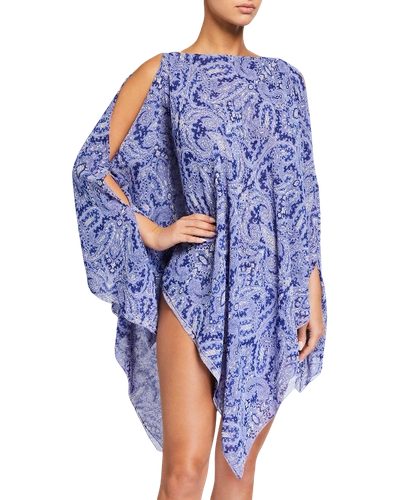 Etro Boat-neck Printed Coverup Poncho In Navy