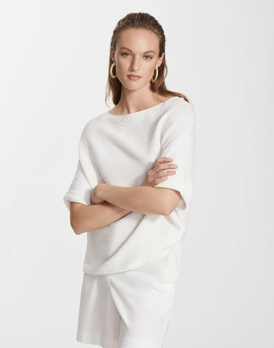 Lafayette 148 Petite Matte Crepe Cuffed Bateau Neck Sweater In White