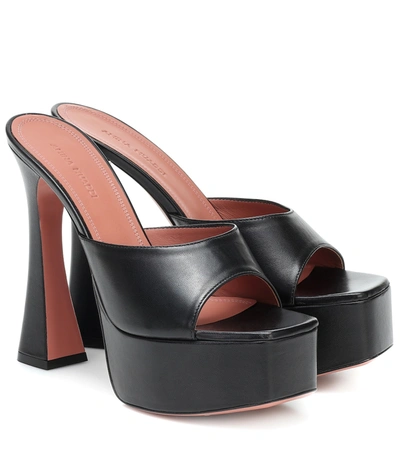 Amina Muaddi Dalida Leather Platform Sandals In Black