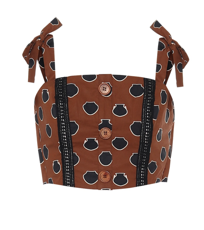 Johanna Ortiz Las Salinas Printed Cotton Crop Top In Brown