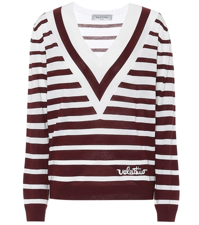 Valentino Striped Virgin Wool Sweater In Red