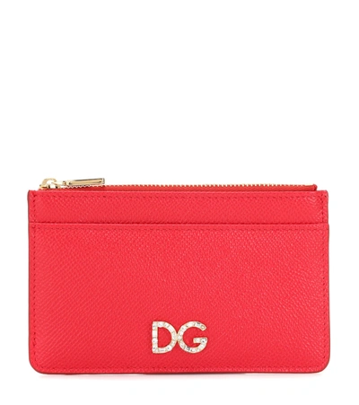 Dolce & Gabbana Leather Zipped Card Holder In Red