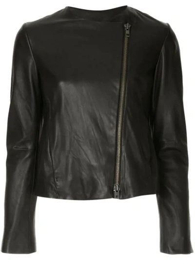 Vince Asymmetric Leather Jacket In Black