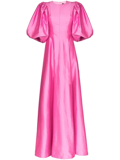 Rasario Puff-sleeved Silk Gown In Pink