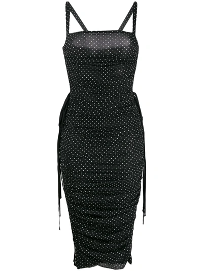 Dolce & Gabbana Polka-dot Lace-up Midi Dress In Black