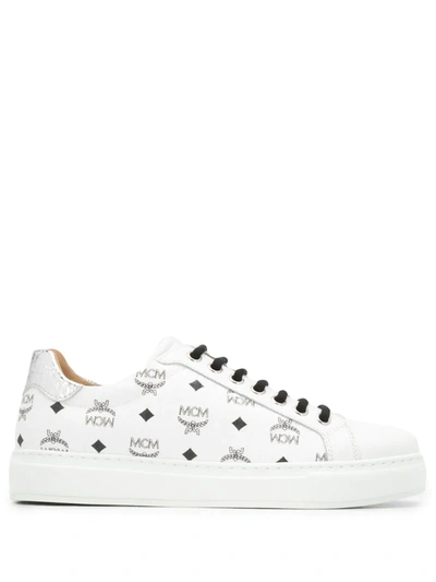 Mcm Ladies White Classic Low Top Lace Up Sneakers In White