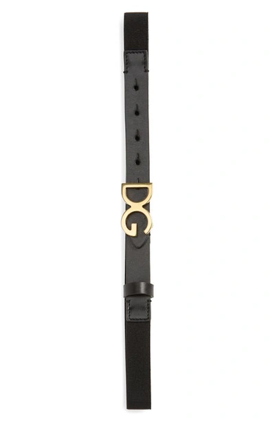 Dolce & Gabbana Kid's Dg Leather Belt In Black