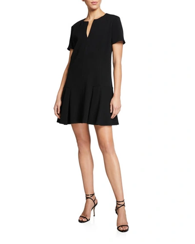 Oscar De La Renta Wool V-neck Day Dress In Black