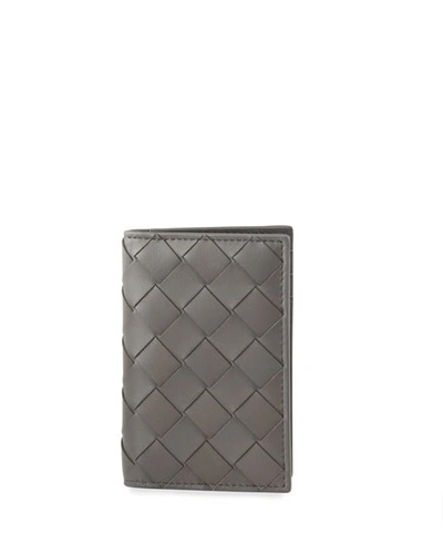 Bottega Veneta Men's Portacard Woven Leather Card Case In Light Gray