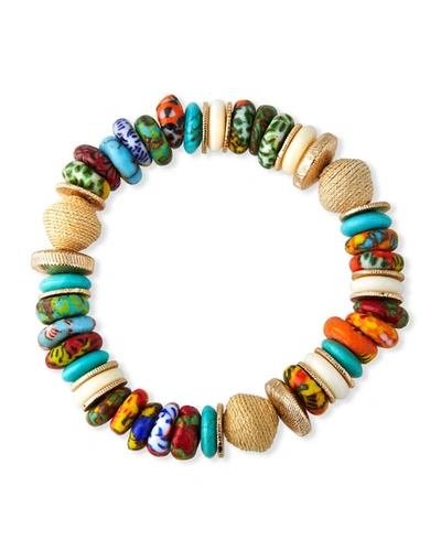 Akola Raffia, Bone And Glass Bead Stretch Bracelet In Multi