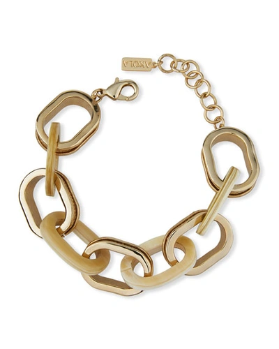 Akola Horn And Raffia Chain Link Bracelet In Gold