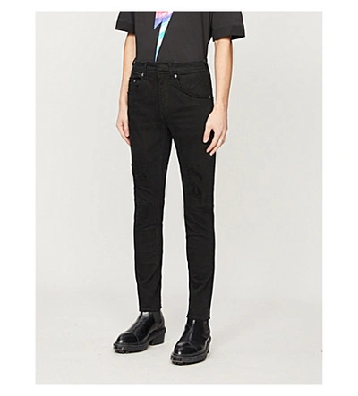 Neil Barrett Skinny Distressed Woven Denim Jeans In Black