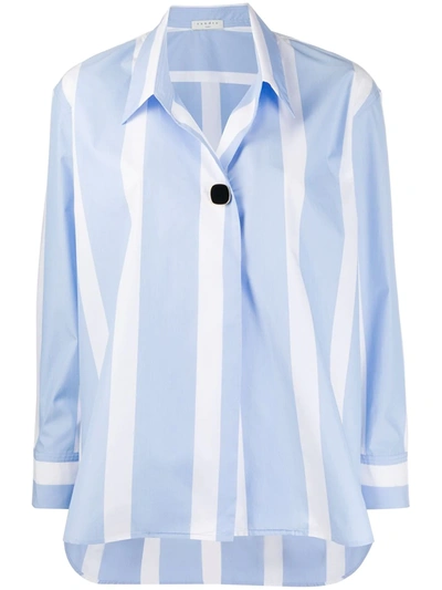 Sandro Button-detail Striped Cotton-blend Shirt In Blue Sky