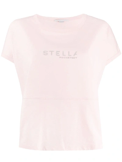 Stella Mccartney Metallic Logo-print Cotton-jersey T-shirt In 粉色