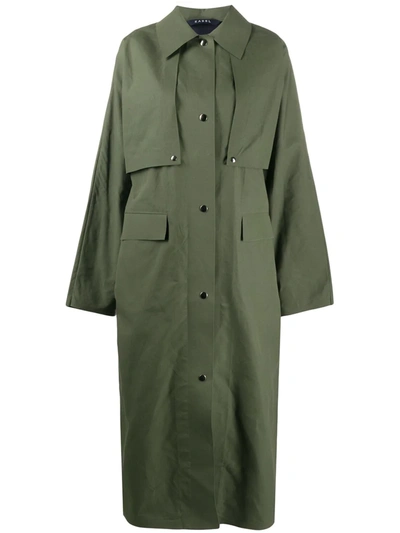 Kassl Editions Reversible Waxed Cotton Trench Coat In Dried Olive
