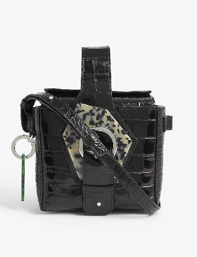 Ganni Small Croc-embossed Leather Bag In Black