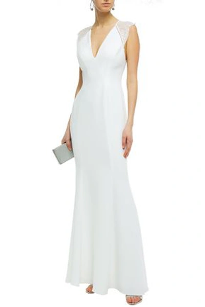 Catherine Deane Melissa Lace-paneled Lattice-trimmed Cady Gown In Ivory
