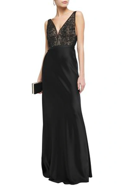 Catherine Deane Mandy Lace-paneled Satin Gown In Black