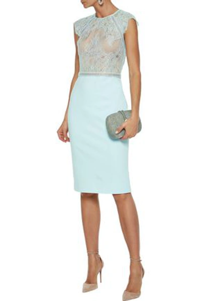 Catherine Deane Noella Crochet-trimmed Lace And Ponte Dress In Sky Blue