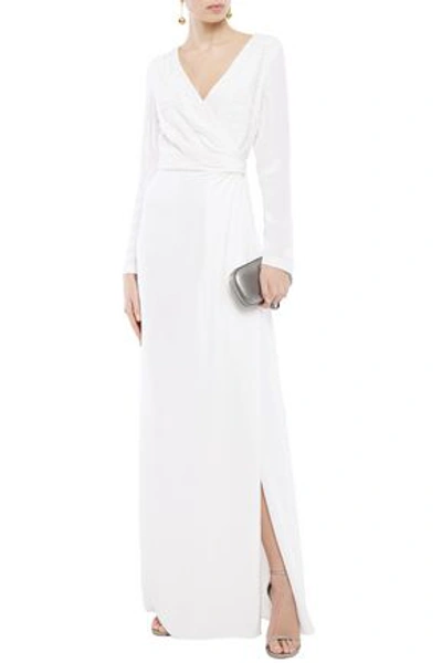 Emilio Pucci Wrap-effect Embellished Silk Crepe De Chine Gown In White