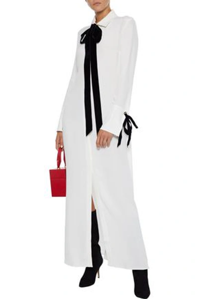 Olivia Von Halle Hero Pussy-bow Silk-marocain Maxi Dress In White