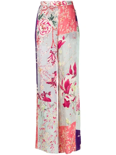 Etro Floral Print Palazzo Trousers In Blue