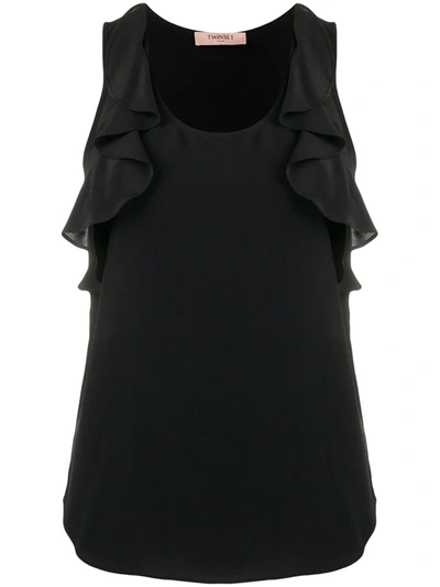 Twinset Ruffle Detail Curved Hem Top In Black