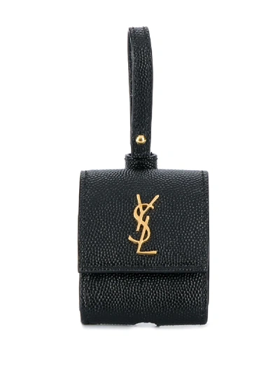 Saint Laurent Logo Plaque Airpod Case In Black