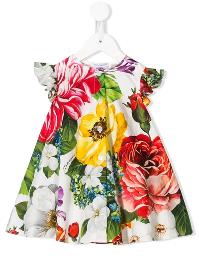 Dolce & Gabbana Babies' Rose Print Dress In White